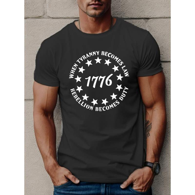 

1776 Graphic Print Men's Creative Top, Casual Short Sleeve Crew Neck T-shirt, Men's Clothing For Summer Outdoor