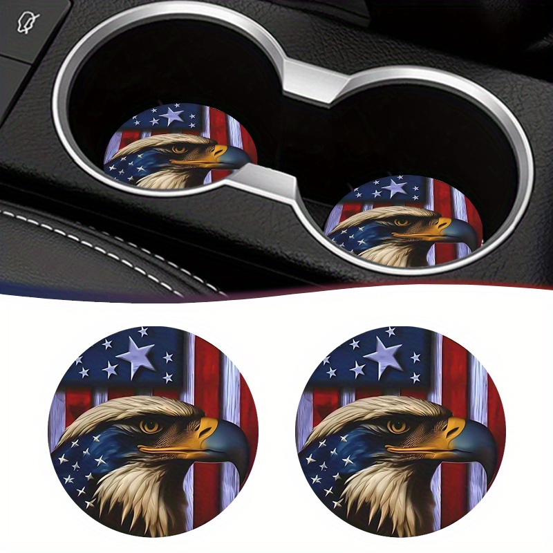 

2pcs/set American Flag Eagle Pattern Pu Leather Car Coasters, Dining Table Coasters, Bar Coasters Non Slip Waterproof Heat-insulating, Keep Your Car Or Desk Clean, Car Interior Decor, Desktop Decor