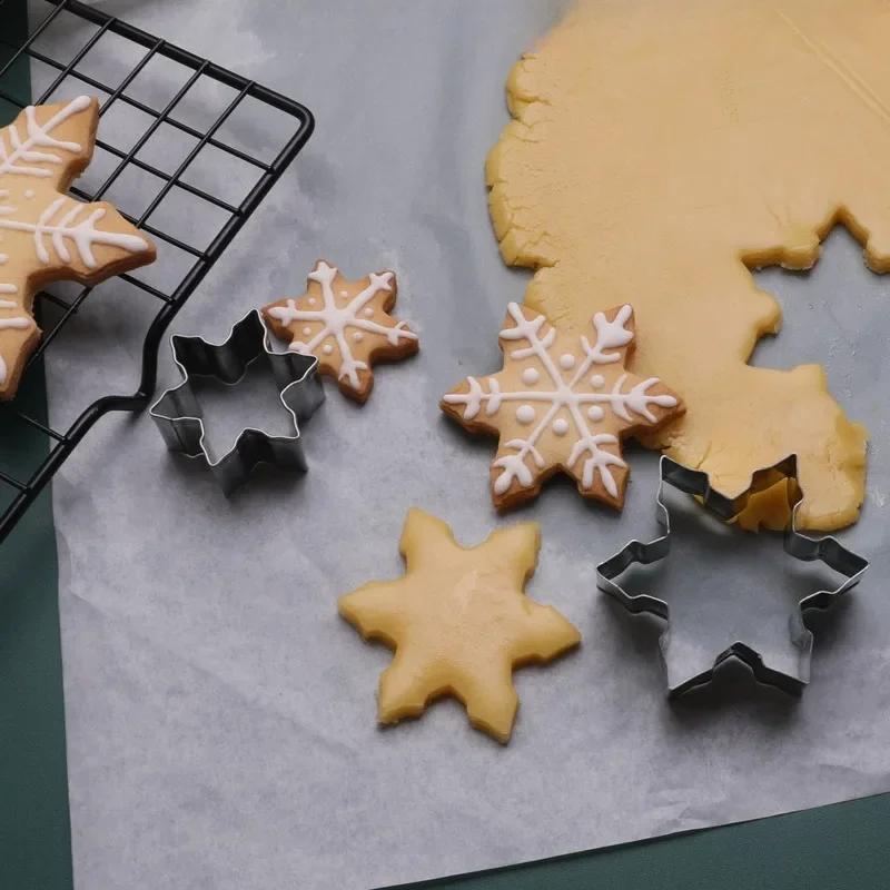 3pcs set of 3d christmas snowflake stainless steel cookie cutters fondant biscuit embossing molds   holiday baking   holiday baking tools durable baking molds Product details 4