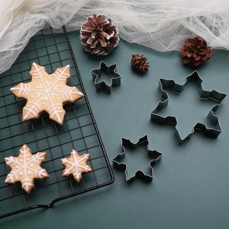 3pcs set of 3d christmas snowflake stainless steel cookie cutters fondant biscuit embossing molds   holiday baking   holiday baking tools durable baking molds Product details 3