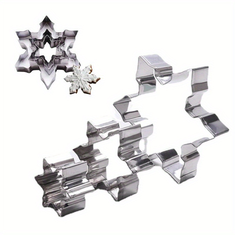 3pcs set of 3d christmas snowflake stainless steel cookie cutters fondant biscuit embossing molds   holiday baking   holiday baking tools durable baking molds Product details 6