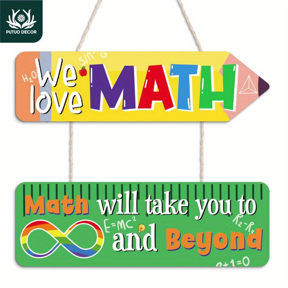 

1pc Wooden Hanging Sign Decor, We Love Math Math Will Take You To ∞ And Beyond, Wall Art Decoration For Home Farmhouse Primary School Kindergarten, Back To School Season Gifts