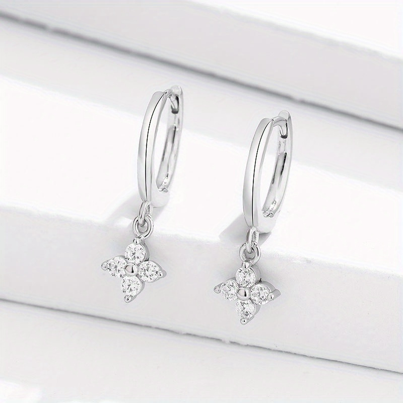 1pair of sparkling cubic zirconia hanging earrings delicate jewelry for daily casual wear suitable for men and women silvery 7
