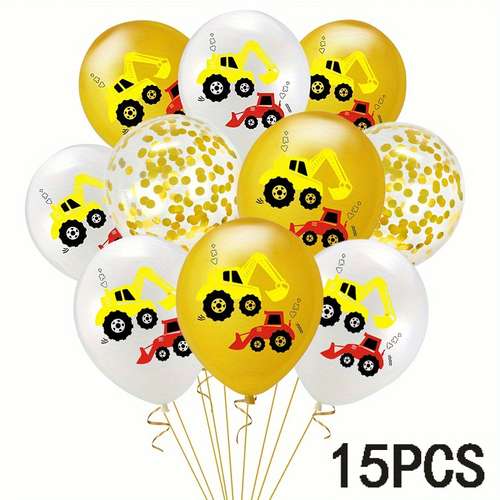 15pc Construction Vehicle Digger Party Latex Balloons - 12 Inch, Multicolored