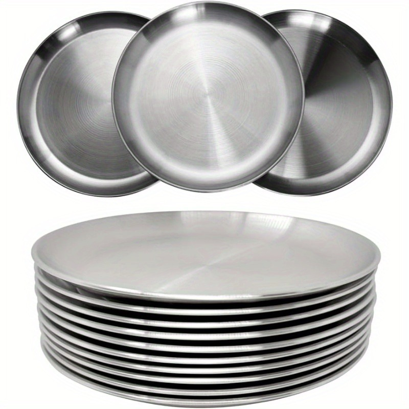 

10pcs 304 Stainless Steel Plates Lightweight Non-breakable Cutlery Plate Set Non-toxic Dishwasher Safe Bisphenol A Free And Healthy For Restaurant Eid Al-adha Mubarak