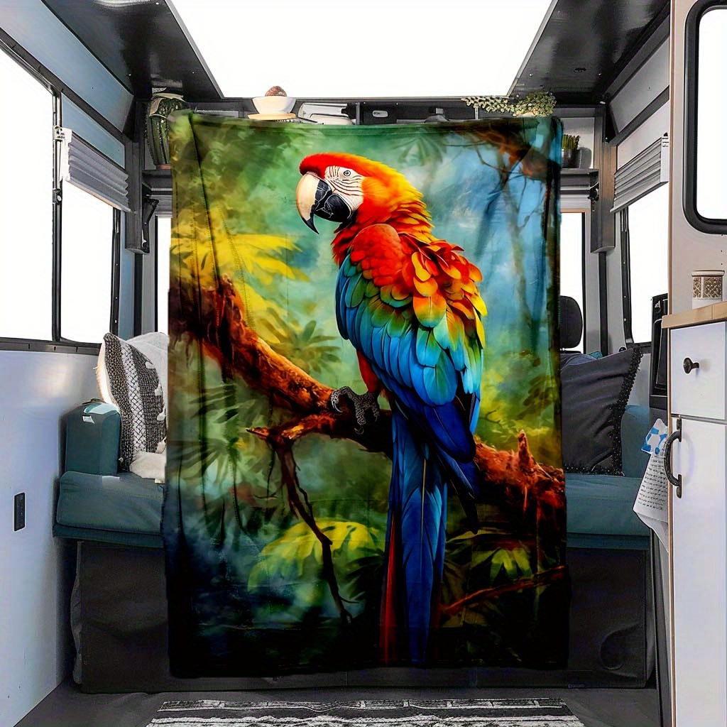 

Tropical Rainforest Colorful Parrot Pattern Blanket, 4 Seasons Universal Car Napping Blanket Flannel Blanket, Car Blanket