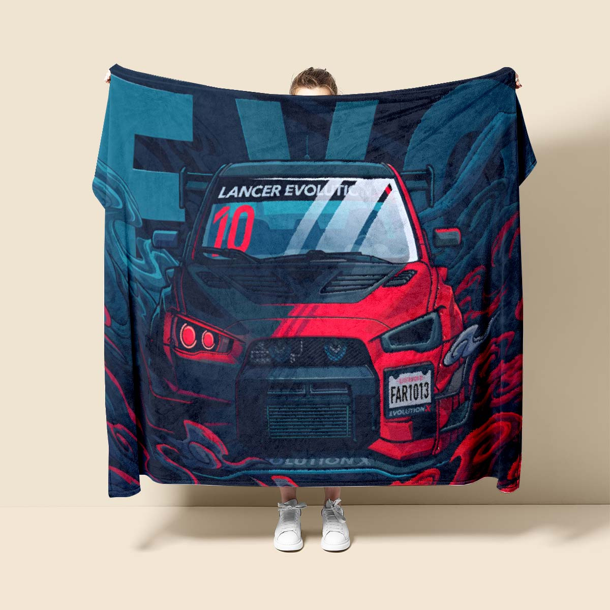 

Vintage Cartoon Race Car Pattern Printed Flannel Blanket For All Seasons