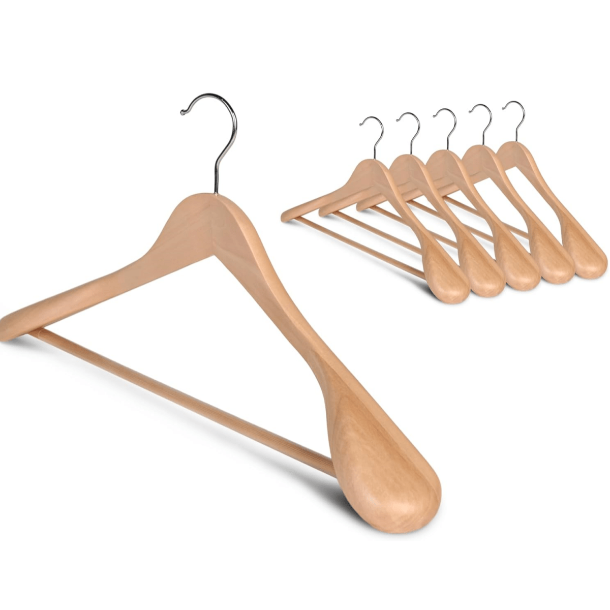 

6pcs Wide Shoulder Wooden Hangers Coat Hangers With Non Slip Pants Bar, Heavy Duty Suit Hangers Wood Clothes Hangers With Smooth Finish 360° Swivel Hook For Sweater Jackets Shirts For Shops Use