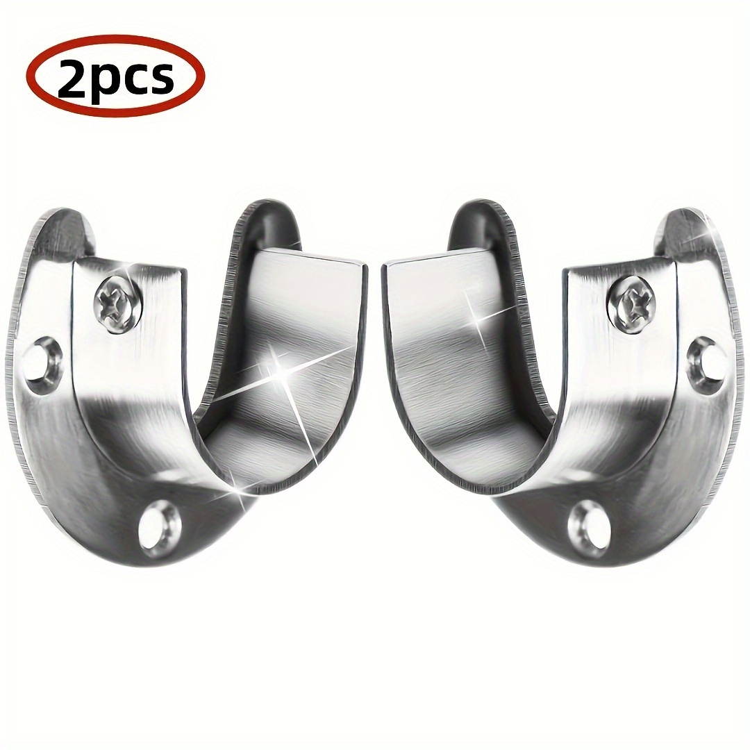 TEMU 2pcs Heavy Duty Stainless Steel Rod Support Holder For Wardrobe Bracket, Flange Rod Bracket For Closet Support