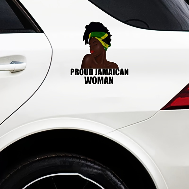 

1pc Proud Jamaican Woman Sticker With Jamaican Flag Design Waterproof Vinyl Sticker Car Bumper Laptop Decal