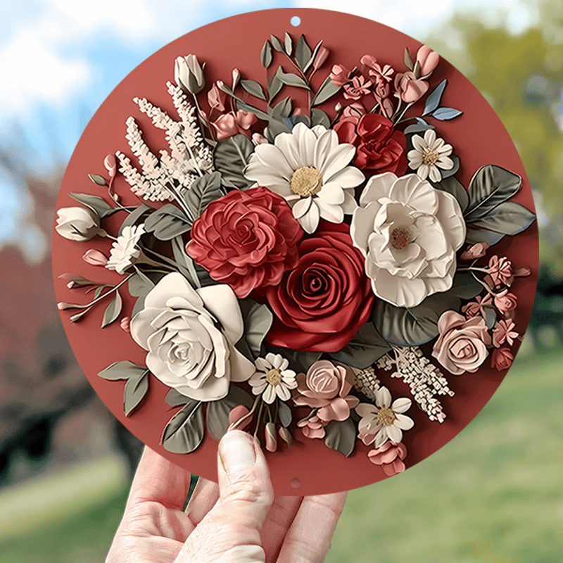 

A 20x20cm Acrylic (upgraded White Porcelain Flawless Mirror) Flower Round Plate Decoration 8x8 Inch Spring Apartment Circular Door Decoration Gift