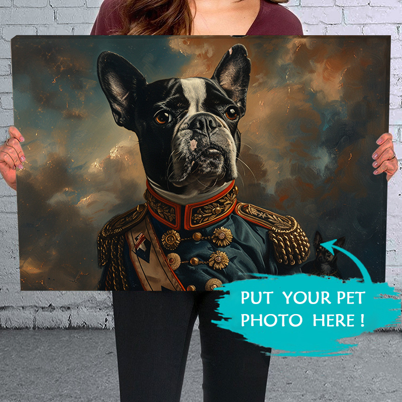 

1pc Framed Custom Pet Portrait Painting Canvas Wall Art, Renaissance Dog & Cat Portrait, Royal Pet General Portrait, Ready To Hang