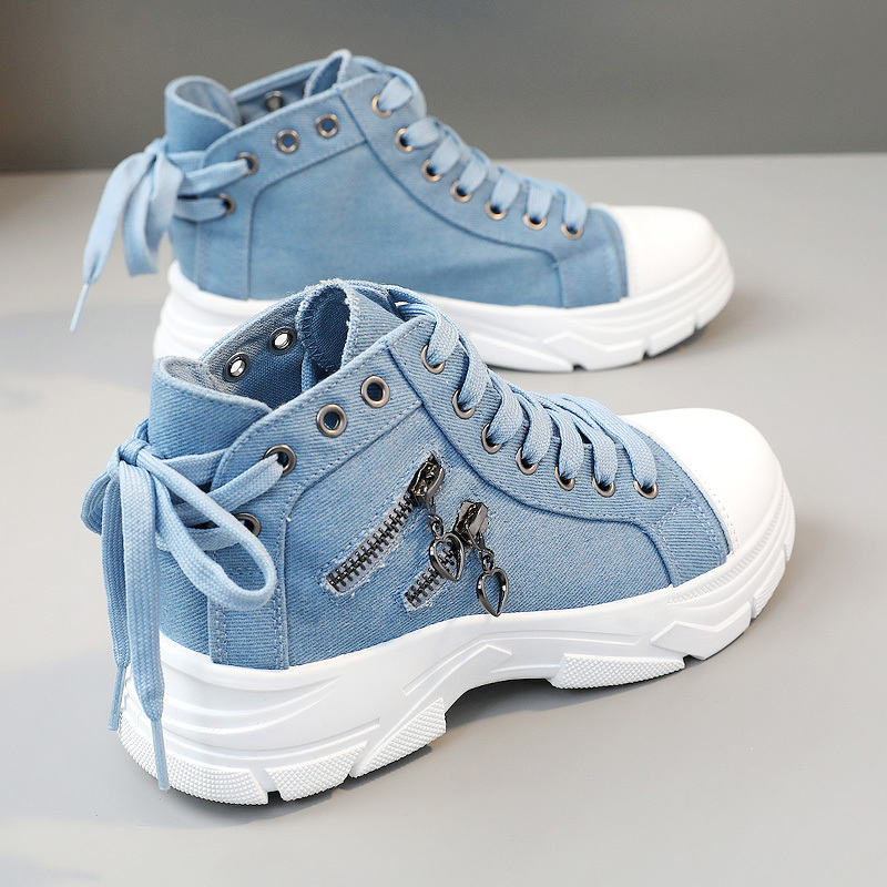 

Women's Canvas Platform Sneakers, Zip Detail Lace Up High Top Shoes, Casual All-match Sports Shoes