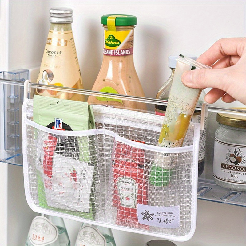 1pc multipurpose fabric refrigerator door organizer hanging mesh storage bag for kitchen   no electricity needed modern household fridge organization accessory details 1