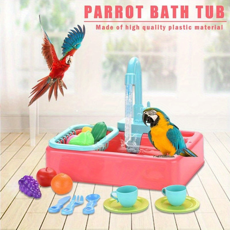 

Parrot Bath Tub With Shower And Perch, Quality Plastic Bird Bathing Basin, Suitable For Cage, Includes Play Accessories, Bird Bathing And Play Kit For Pet Birds