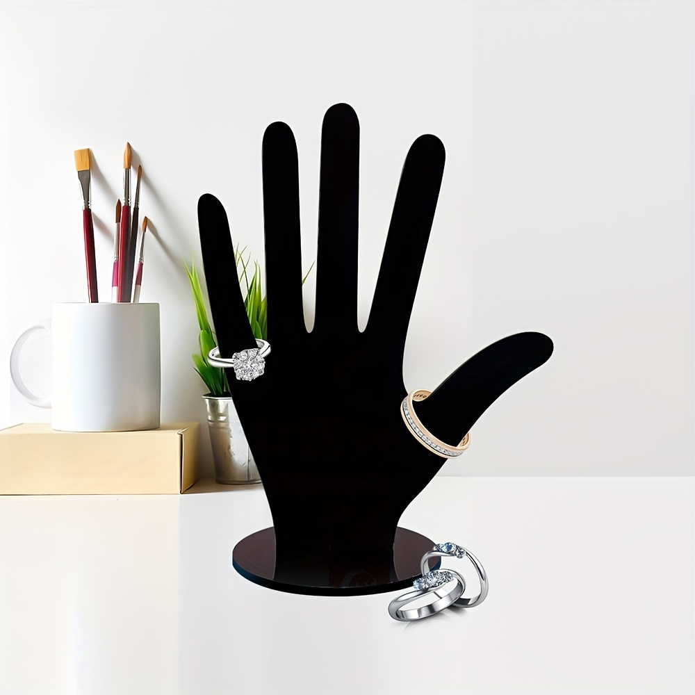 

1pc Acrylic Black Hand Shape Jewelry Display Stand, Creative Ring Holder, Elegant Jewelry Organizer For Home & Store Decor