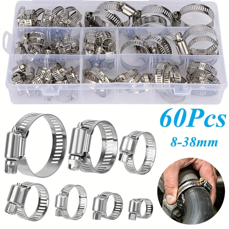 

60pcs Stainless Steel Hose Clamps: Versatile 8-38mm Adjustable Range, Durable & Leak-proof – Perfect For Secure Sealing!