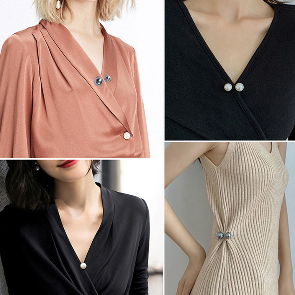 

6pcs Colors Faux Pearl Brooch Pins, Sexy Neckline Safety Pins, Sweater Shawl Clips, Women's Clothing Dress Decoration Accessories