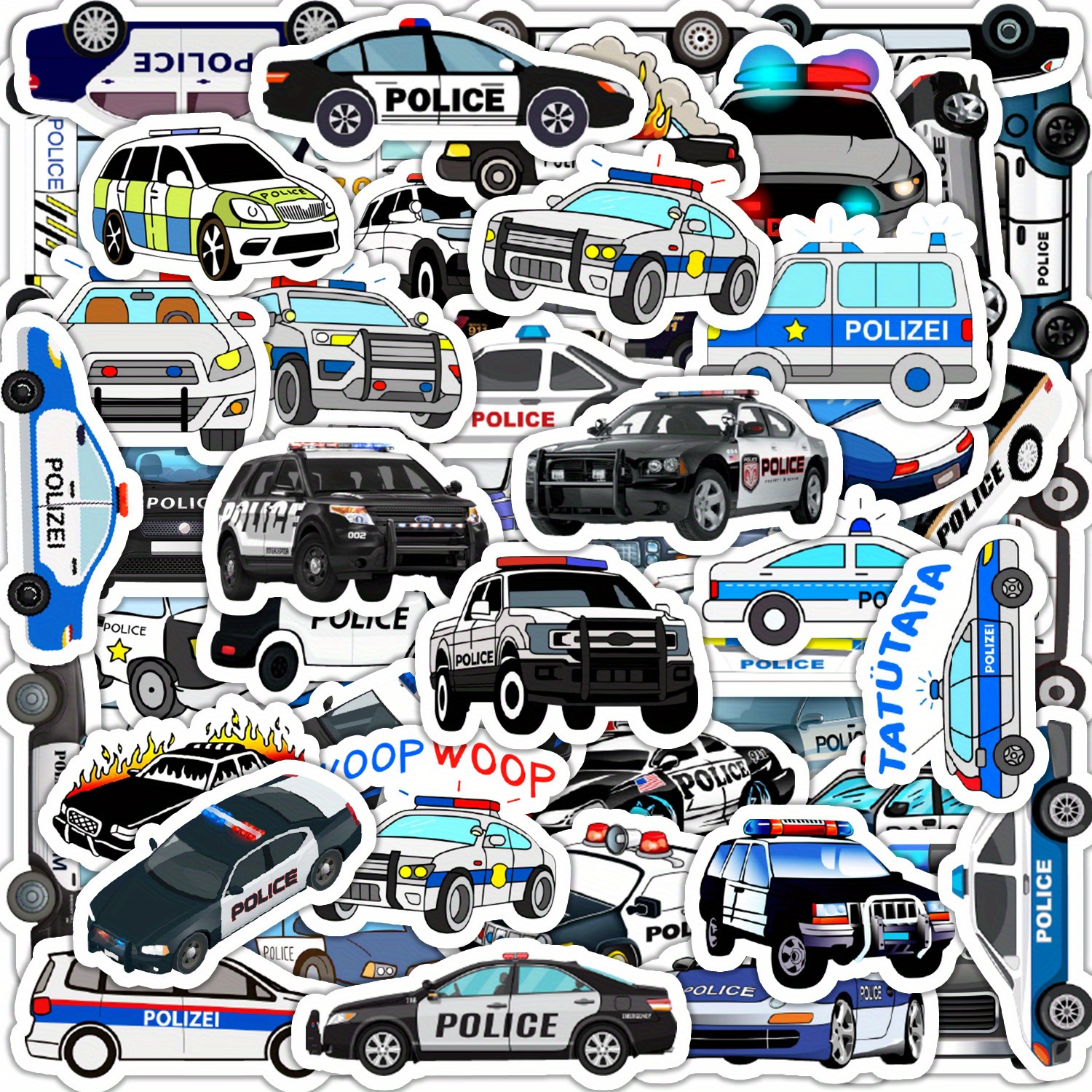 

50pcscartoon Police Car Stickers, Suitable For Computer Luggage Skateboard Suitcase Water Bottle Phone Case