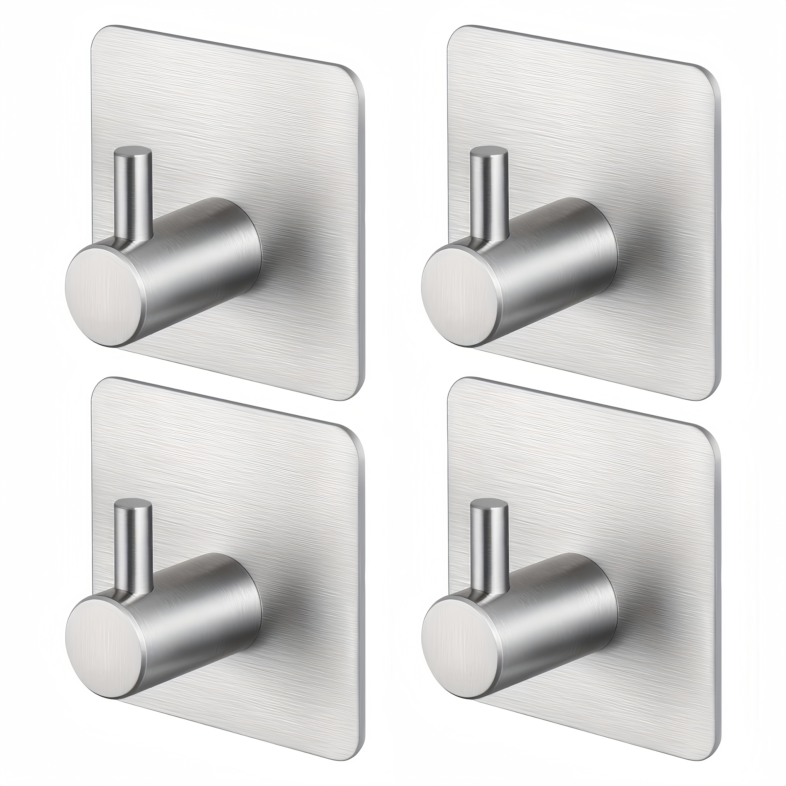 

4pcs Self-adhesive Towel Hooks Stainless Steel, Stick-on Wall Hooks For Home Coat, Robe, And Bathroom Organization