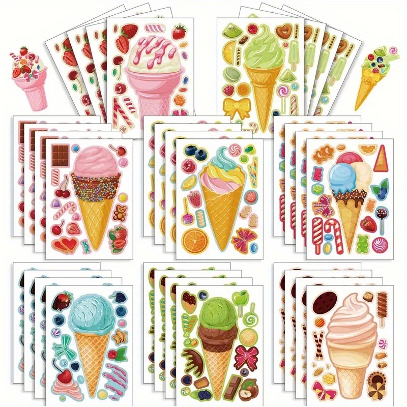 

16pcs Ice Cream Cartoon Diy Sticker