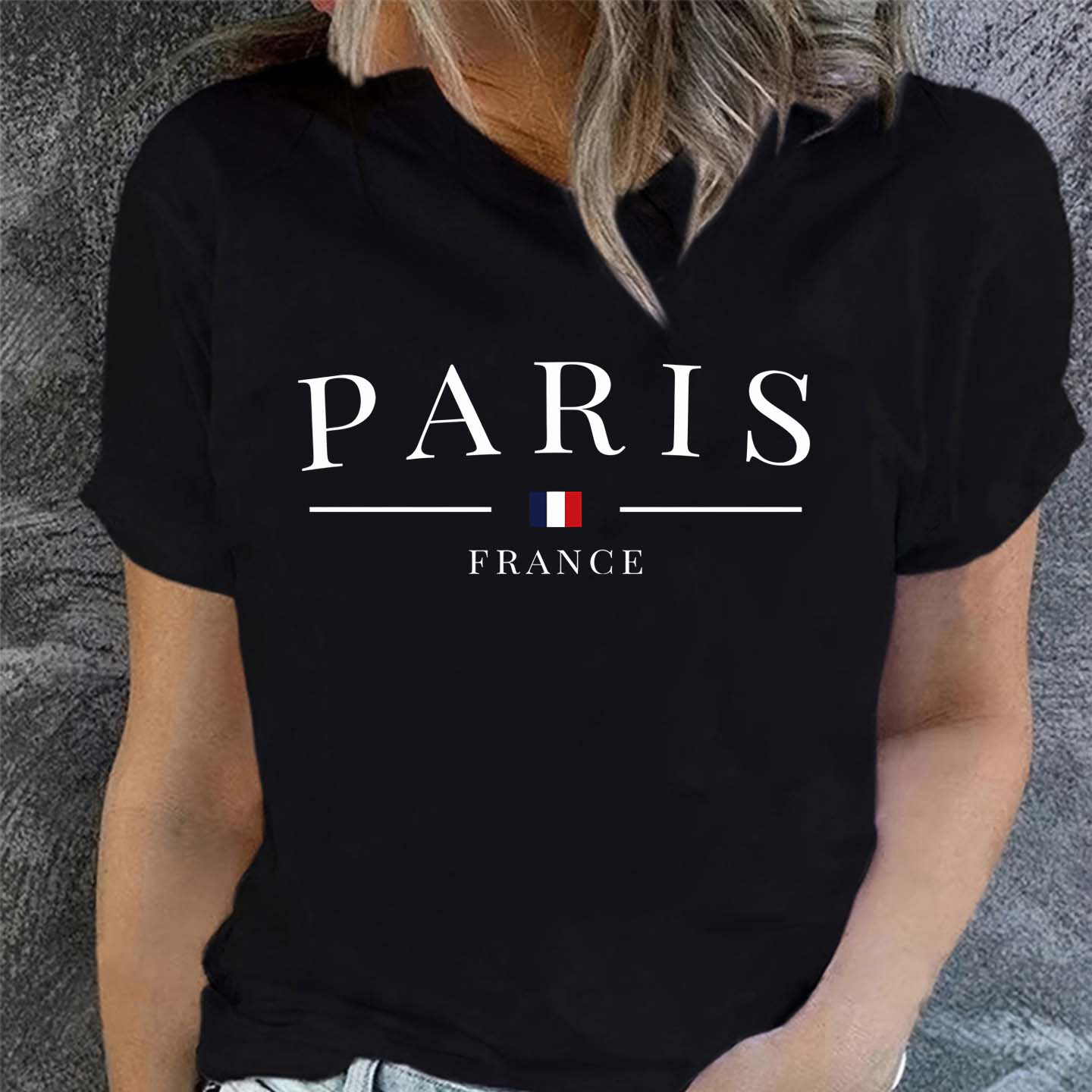 

Paris Letter Print Short Sleeve T-shirt, Crew Neck Casual Top For Summer & Spring, Women's Clothing