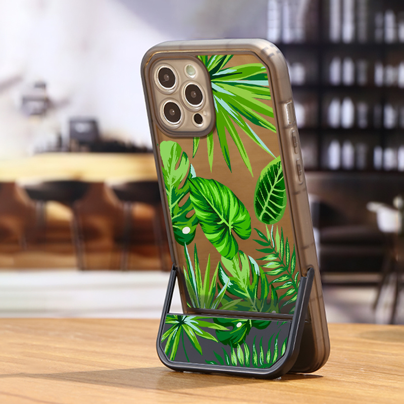 

Luxury Foldable Holder Stand Phone Case Green Plants Pattern For Iphone 11 12 13 14 15 Pro Max For X Xs Max Xr 7 8 Plus Soft Vintage Shockproof Cases Men Women Aesthetic Protection Back Cover