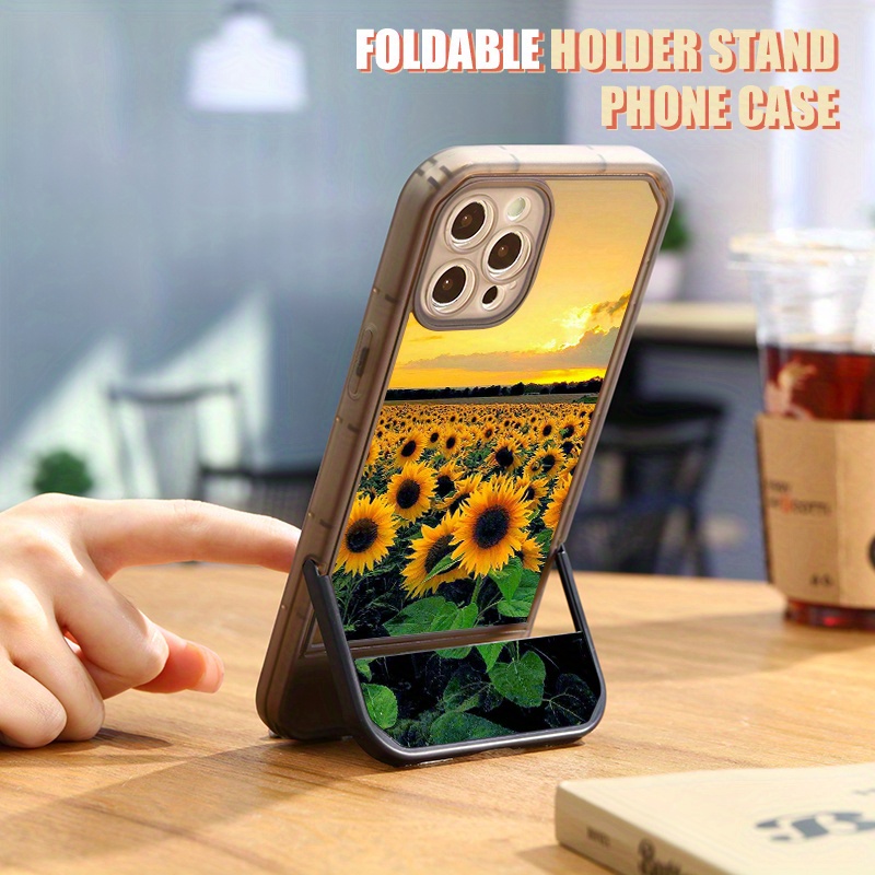 

Sunflower Pattern Silicone Phone Case, With Foldable Phone Stand, Suitable For Iphone 11 12 13 14 15 Pro Max For X Xs Max Xr 7 8 Plus 7p 8p
