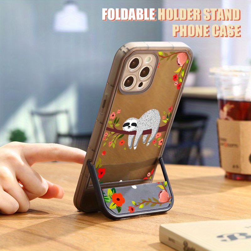 

Luxury Foldable Holder Stand Phone Case Sloth Pattern For Iphone 11 12 13 14 15 Pro Max For X Xs Max Xr 7 8 Plus Soft Vintage Shockproof Cases Men Women Aesthetic Protection Back Cover