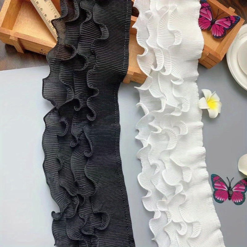 

1yard 4 Layers Chiffon Pleated Fabric Ribbon Embroidery Elastic Lace Fringe Ruffle Trim Dress Guipure Diy Sewing