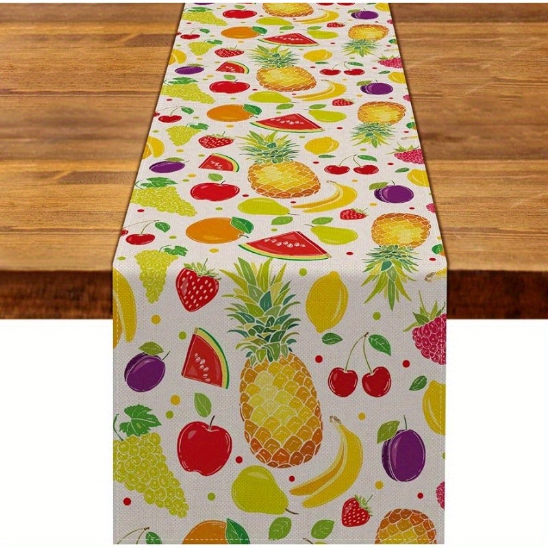 

1pc Table Runner, Summer Fruit Design Linen Table Runner, Rustic Twotti Frutti Theme Table Runner, For Home Dinning Room And Restaurant, 13''x72'', Home Supplies