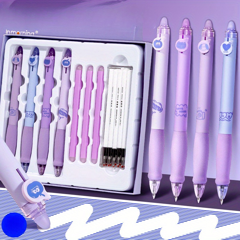 

17pcs Erasable Pen Set, Erasable Gel Pen,4pcs Erasable Gel Pens+3pcs Erasable Rubber Stick+10pcs Erasable Refills 0.5mm Fine Point Pen With Rubber For School Office Stationary Supplies Gifts Purple