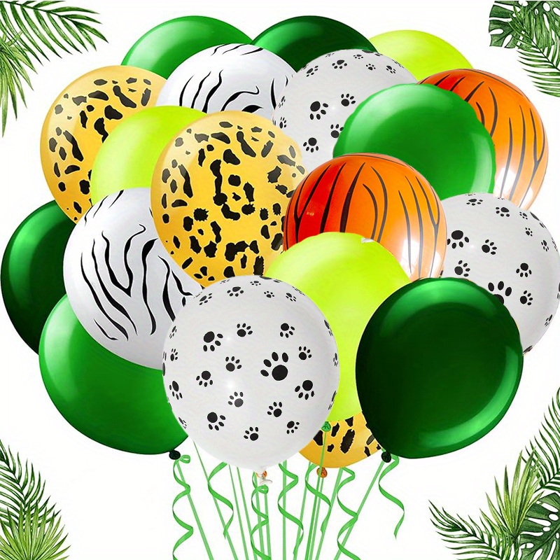 

40pcs, Safari Jungle Balloons Theme Party Balloons Safari Animal Latex Balloons Green Leopard Zebra Tiger Printed Balloon With 1 Roll Ribbon For Safari Forest Tropical Theme Party Decor Supplies