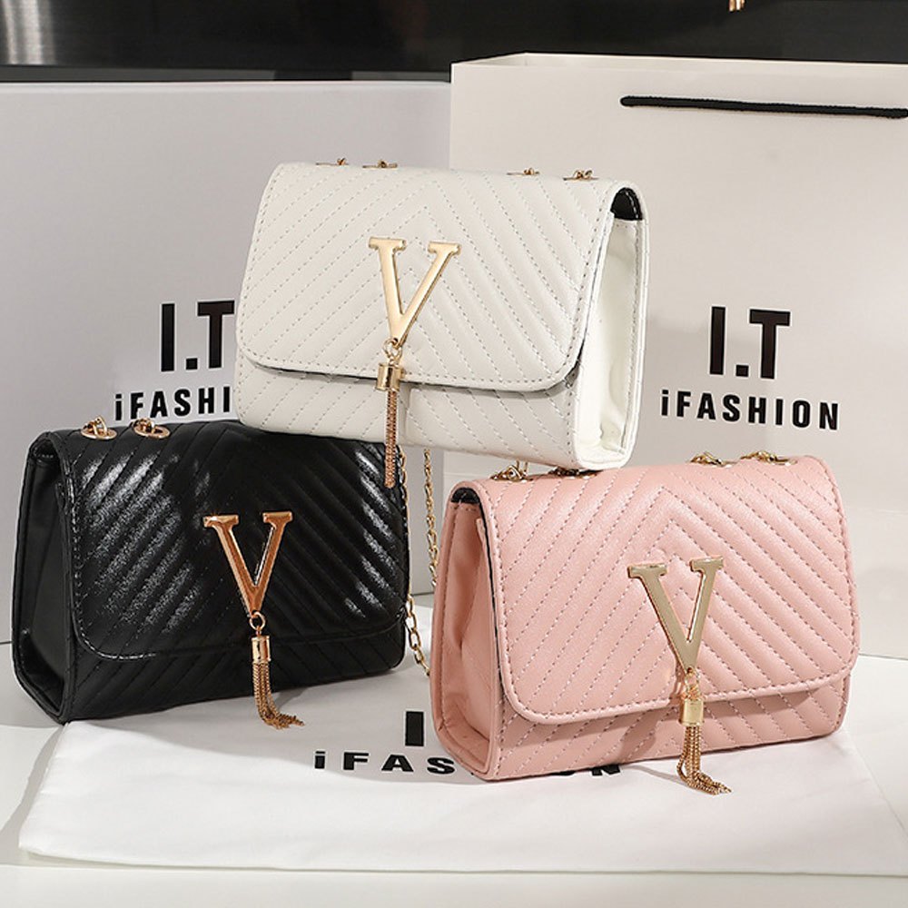 

Quilted Crossbody Bag For Women, Stylish Tassel Decor Handbag, Elegant Chain Shoulder Bag & Purse