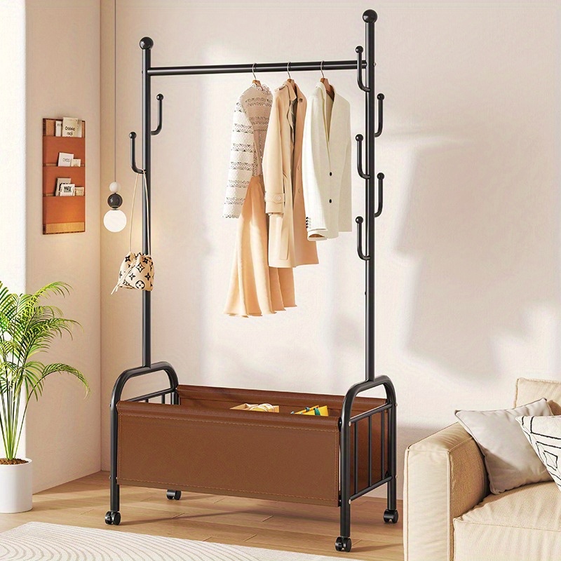 Coat Rack Single Pole Standing Wheels Metal Stand Shelf Bedroom Floor Hooks  Holder Decor Storage Clothes Hangers Modern : : Home