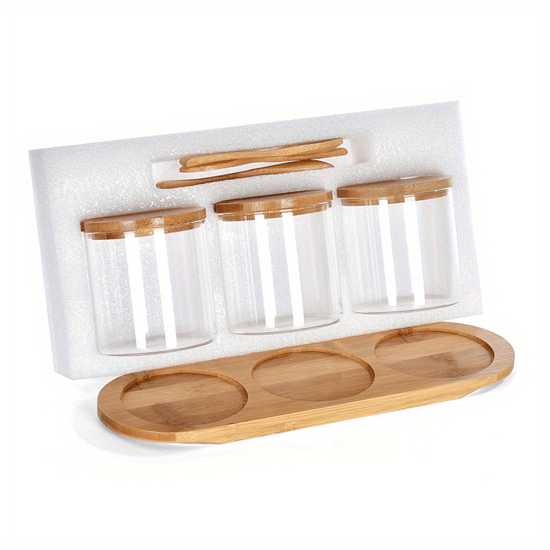 3pcs set seasoning pot set kitchen spice pot seasoning containers creative monosodium   pot salt and pepper jar with tray pepper contaniers seasoning storage with lid food storage box with spoon kitchen stuff kitchen accessories details 6