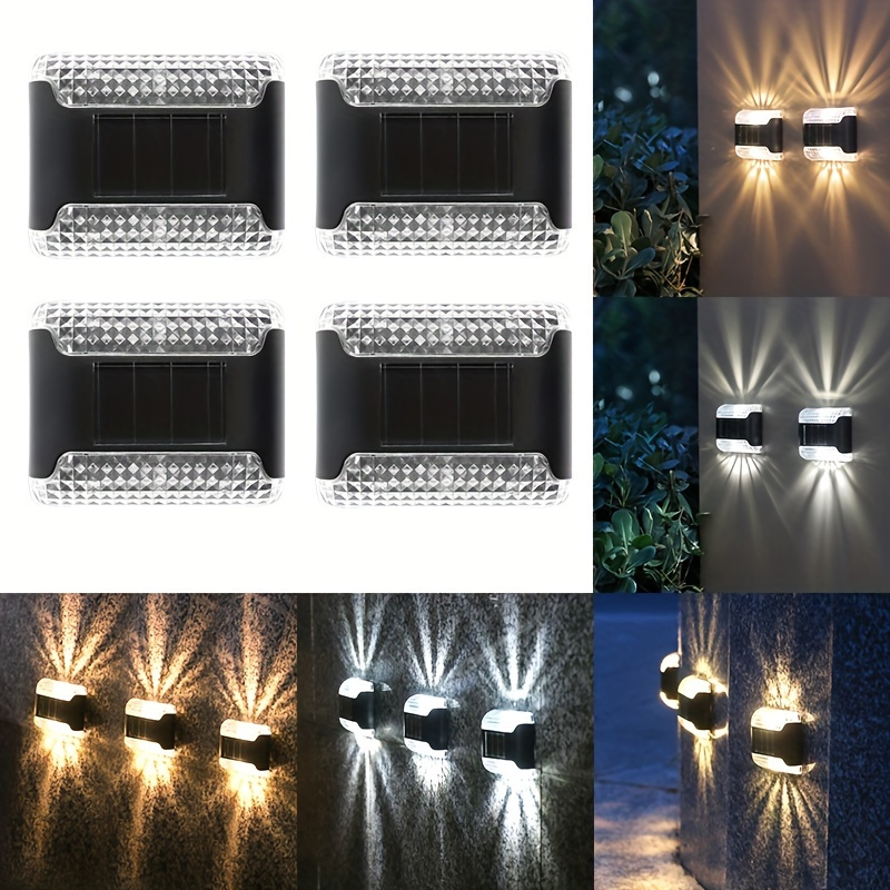 

4pcs Solar Led Wall Lights, Outdoor Up & Down Lighting, Step Lights For Garden, Courtyard, Fence Decor & Campsites