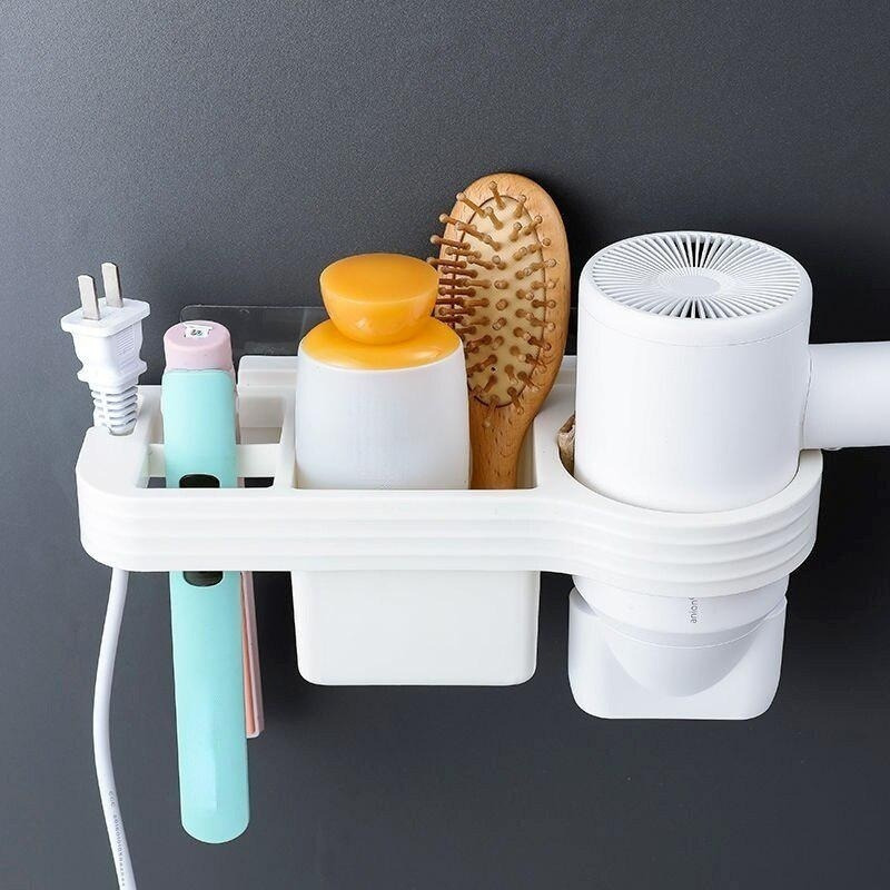 

Design Élégant, Porte-Sèche-Cheveux à Rayures de Place avec Rangement - Organisateur pour Salle de Bain pour Brosses & Accessoires, Plastique