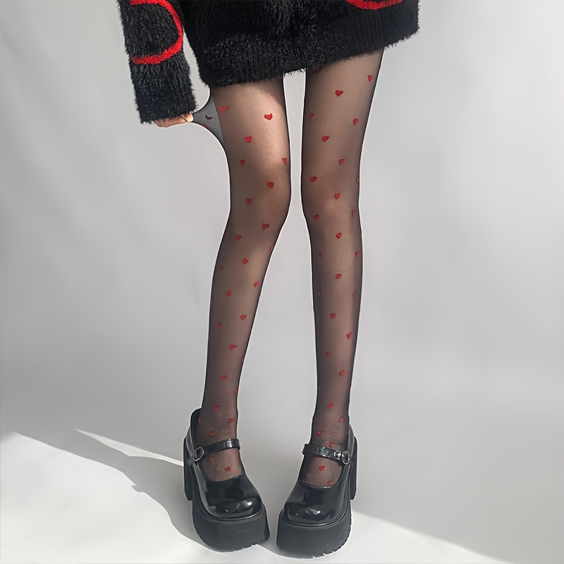 TEMU 1 Par De Pantimedias De Malla Con Patrón De Corazón Para Mujer, Medias Semitransparentes Elegantes, Moda…: retailer-supplied image
