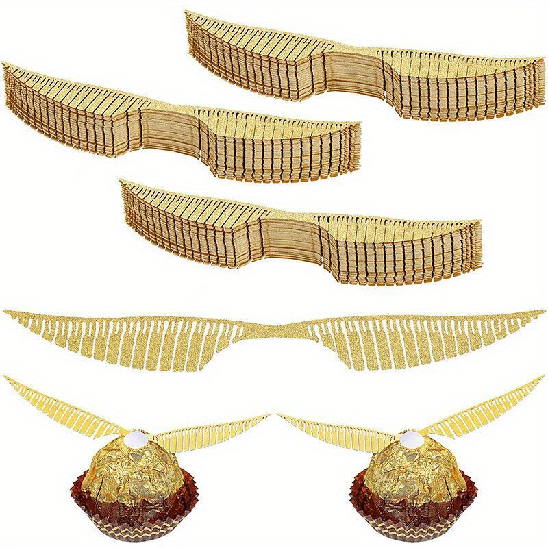 

50pcs Golden Snitch-inspired Chocolate Decorations, Paper Hollowed Wings For Wizard Themed Parties, Candy Embellishments
