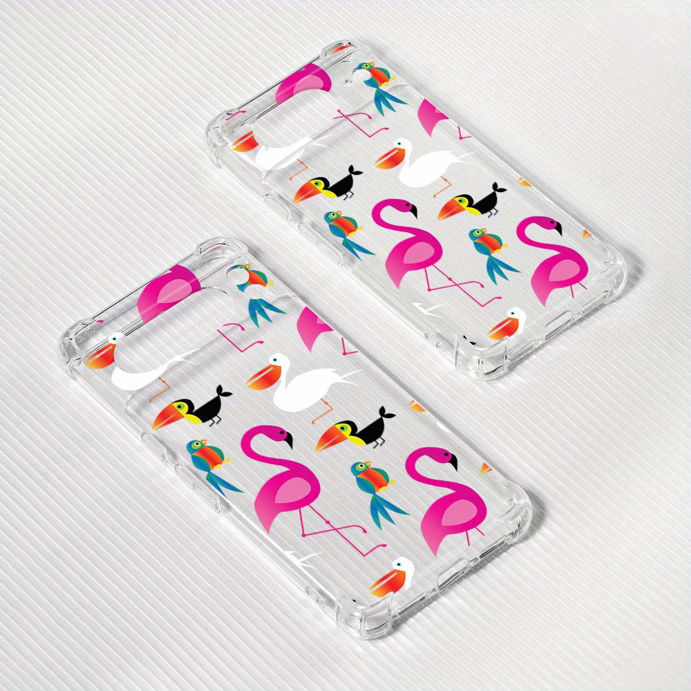 

Cartoon Flamingo Transparent Shockproof Phone Case For Google Pixel 8pro 8 7a 7pro 7 6a 6pro 6 Soft Tpu Animal Cover