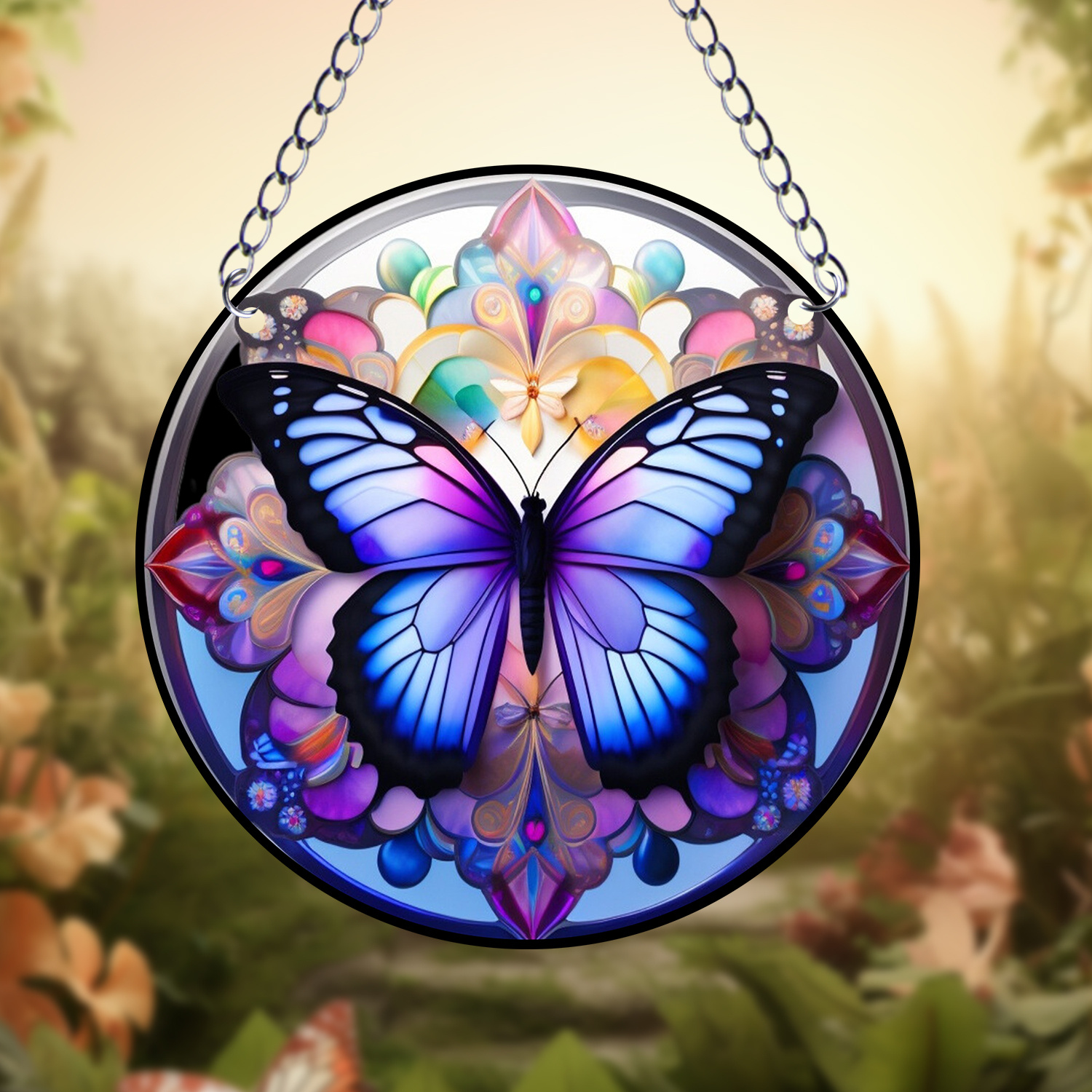 

1pc Butterfly Acrylic Suncatcher - 15cm Round Stained Glass-effect Window Hanging Decor - Multipurpose Wall Art For Home, Office, Garden - Thoughtful Housewarming, Friend & Family Gift