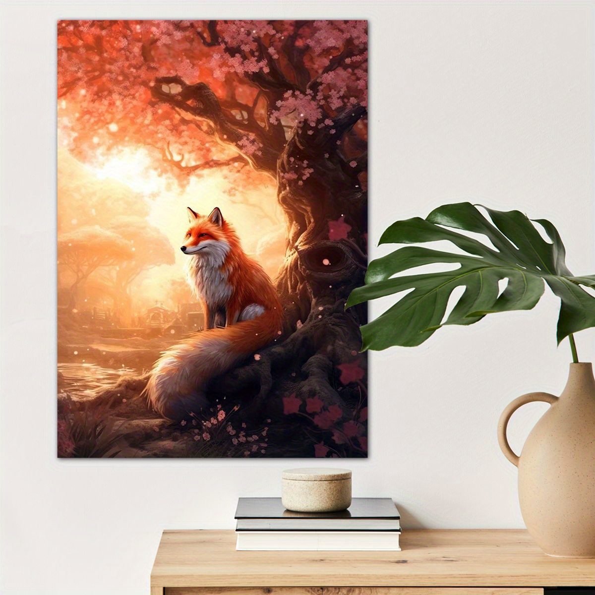 

1pc Cherry Fox Poster Canvas Wall Art For Home Decor, Animal Lovers Poster Wall Decor High Quality Canvas Prints For Living Room Bedroom Kitchen Office Cafe Decor, Perfect Gift And Decoration
