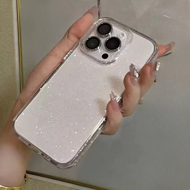 

Glitter Clear Case For 15 14 13 12 11 Pro Max 14 15 Plus Lens Protection Shockproof Transparent Soft Cover