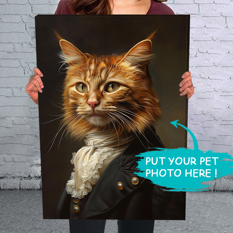 

1pc Framed Custom Pet Portrait Painting Canvas Wall Art, Renaissance Dog & Cat Portrait, Royal Pet Noble Portrait, Ready To Hang