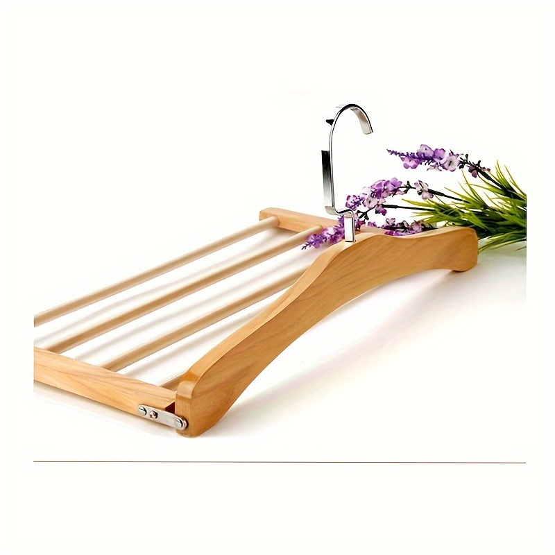 1pc space saving multi tier wooden pants hanger   closet organizer for ties scarves more ideal for wardrobe organization clothes organizer storage details 5