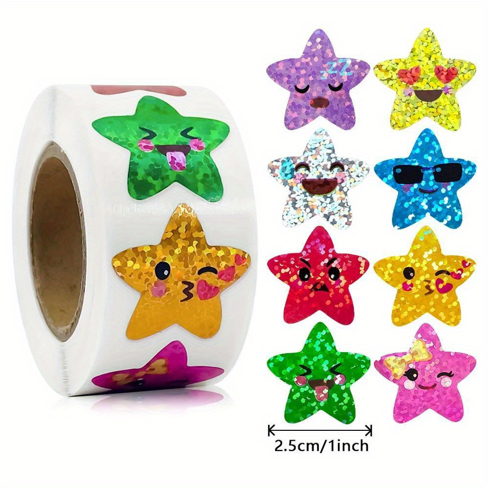 

500pcs/roll Glitter Star Stickers School Teacher Reward Sticker Sealing Sticker Party Decor Label Scrapbooking Stickers Eid Al-adha Mubarak