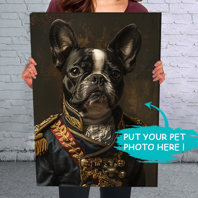 

1pc Framed Custom Pet Portrait Painting Canvas Wall Art, Renaissance Dog & Cat Portrait, Royal Pet General Portrait, Ready To Hang