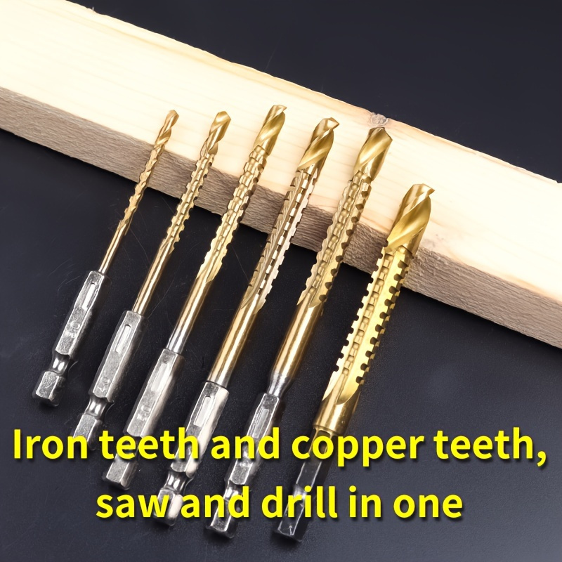 6pcs pack hexagonal shank sawtooth drill bits twist drill bits woodworking special hand electric drill bits for drilling opening hole multifunctional drill bits