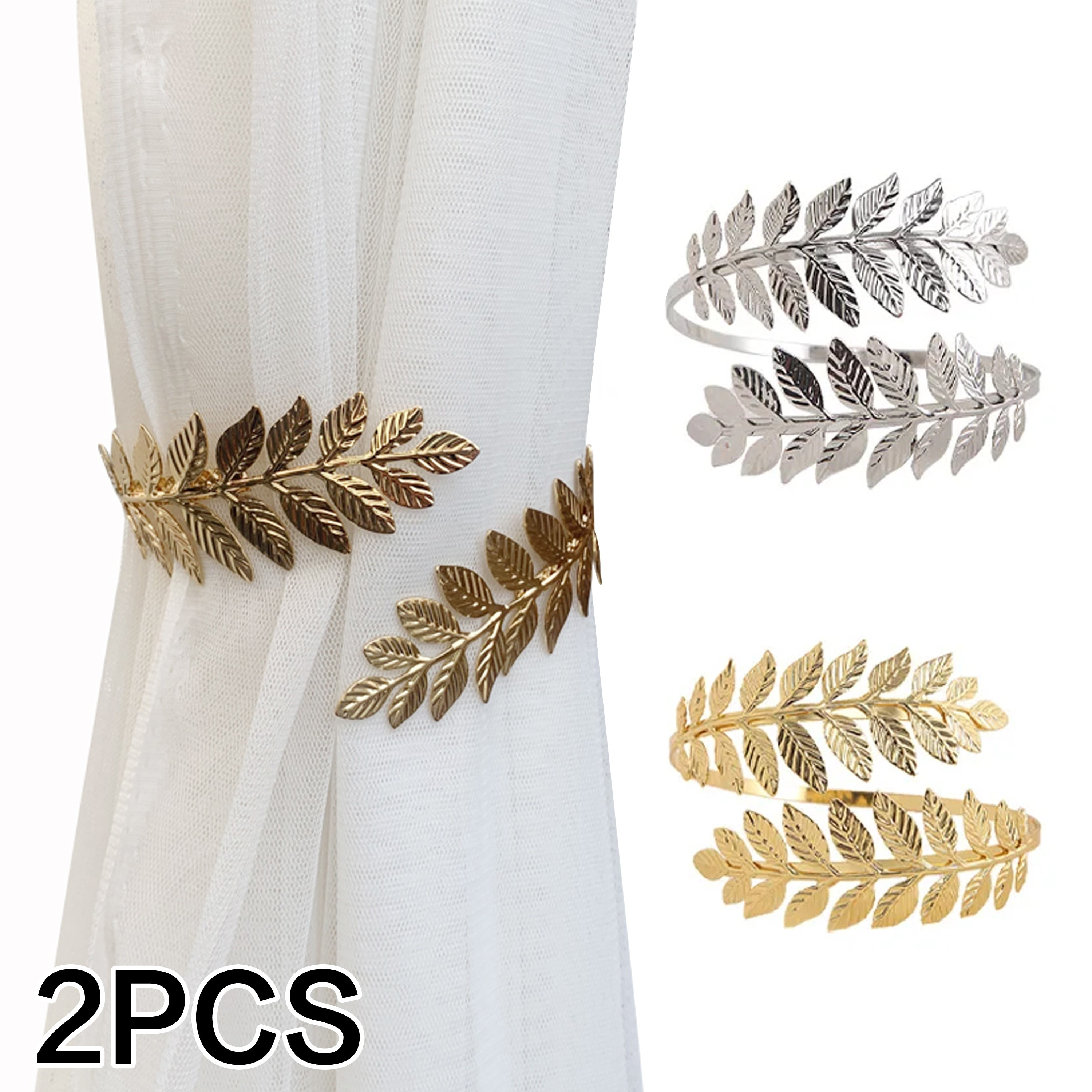 

2pcs Leaf Pattern Curtain Tiebacks, Adjustable Vintage Curtain Clasps, Curtain Holdbacks For Home Decor